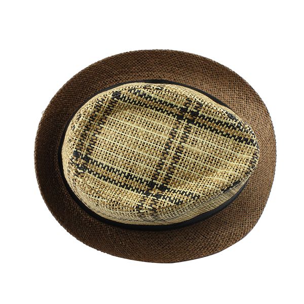 

flb] 2018 fashion summer beach hat large brim jazz sun hat casual panama hat straw women men cap with black f303, Blue;gray