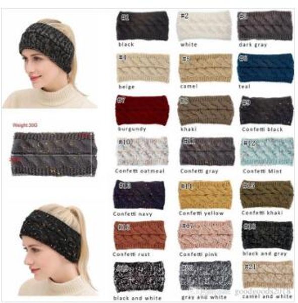 

21colors knitted crochet wide headband women winter sports headwrap hairband turban ear warmer ear muffs ponytail hair accessaries st683, Slivery;white