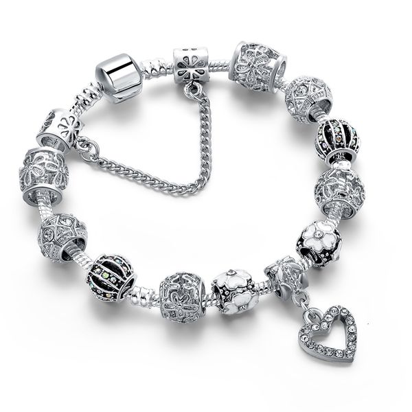 

attractto unique silver heart&snowflake bracelets&bangles for women jewelry crystal bracelet charms flower bracelet sbr190317