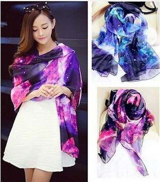 

galaxy star space printing women fashion long wrap shawl chiffon scarf scarves, Blue;gray
