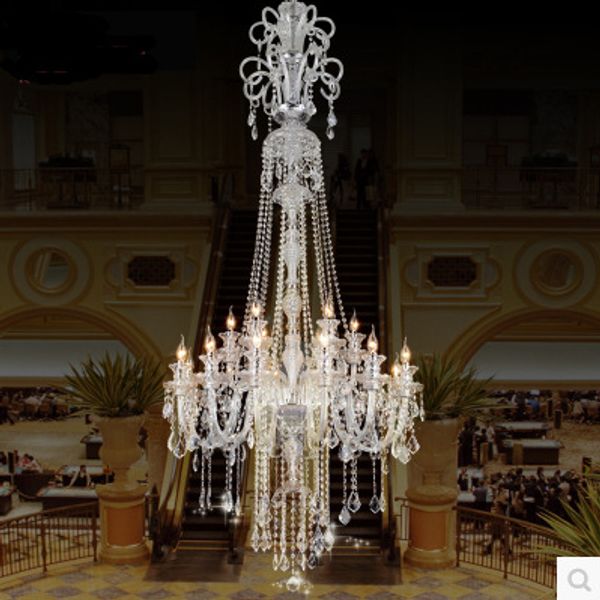 Lampade a sospensione grande scala lampadario di cristallo di lusso moderno lungo K9 Lobby hotel LED candela