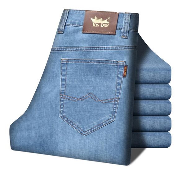 

men's designer jeans simple pants new thin section elastic light blue men's casual hip hop street fashion wide pants