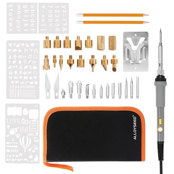 

adjustable temperature electric soldering iron wood burning carving embossing pyrography pen tips tool kit us plug
