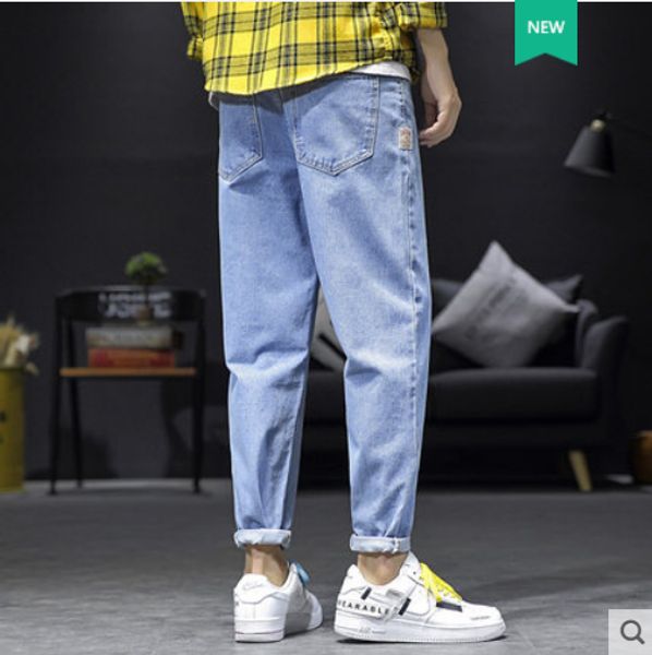 

light blue популярные логотип объект wide-legged tide feeling свободные джинсы мужские прямые веб-celebrity брюки