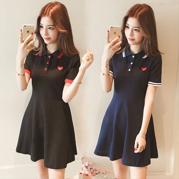 

summer women's t- embroidered love embroidery t-shirt dress women's polo shirt loose base a small black dress, White
