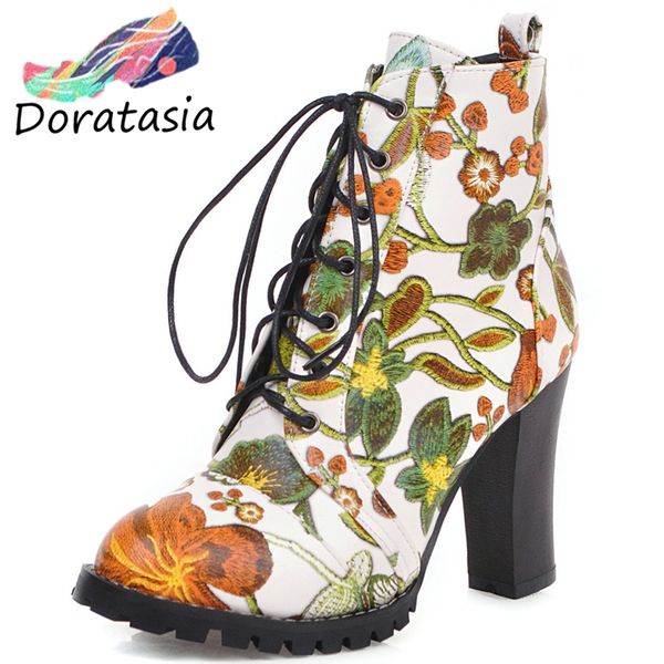 

2020 new fashion lace up mix color shoes woman boots thick heels dropship autumn ankle boots women shoes, Black