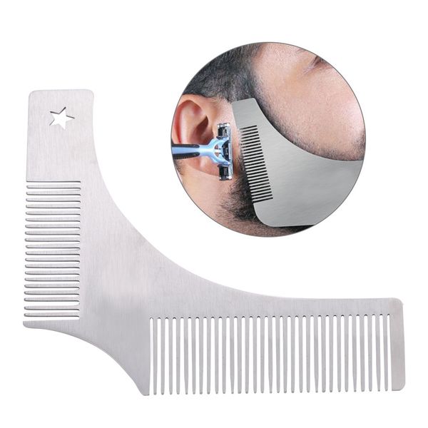 

1pcs beard shaping tool stainless steel anti static beard modeling template mustache styling comb, Silver