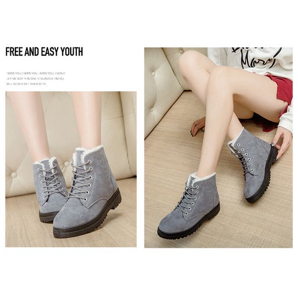 

women winter warm ankle snow boots thicken ski flats casual slip on shoes outdoor travel c55, Black