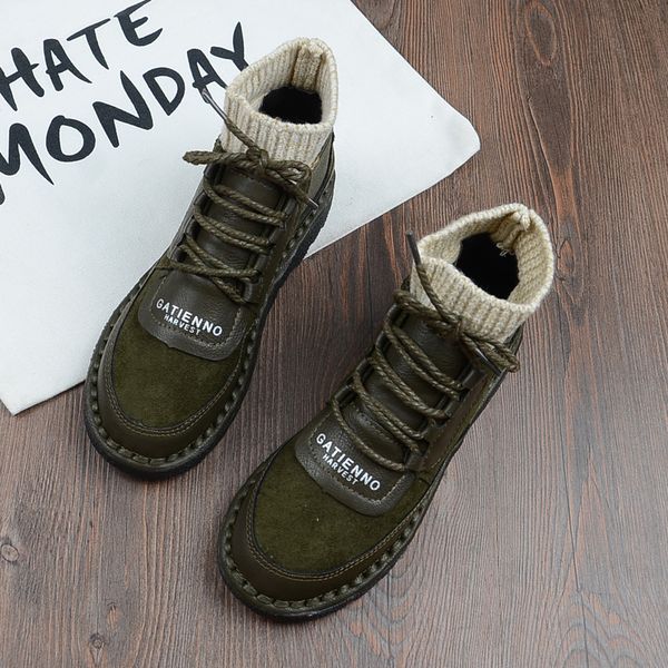 

mori literary retro women's casual short boots european american style soft bottom knit wool mouth flat bare boots boots, Black