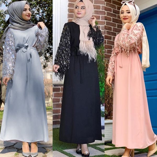 

luxury sequins abaya tassels muslim dress cardigan mariage caftan robe jubah kimono eid ramadan islamic vestidos women kaftan, Red
