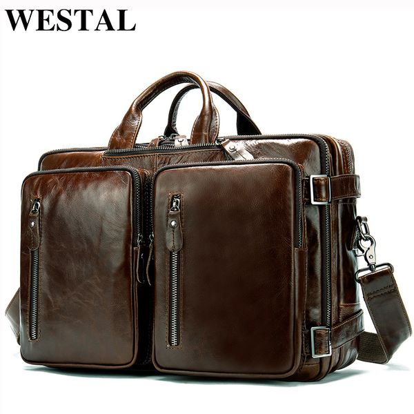 

westal large capacity men briefcases genuine leather business document bags for men leather lapbag 14inch computer bag 433 cj191210