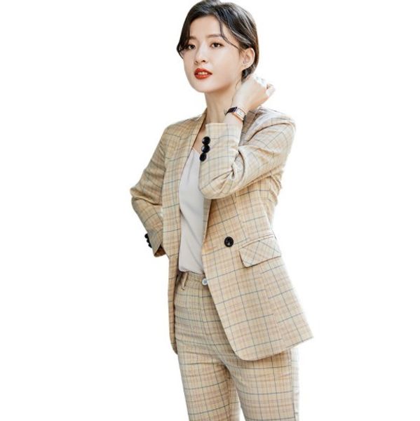 

women's slim fit pants and blazers korean two piece office ladies suits plaid elegant woman work wear pant suit women pantsuits, White;black