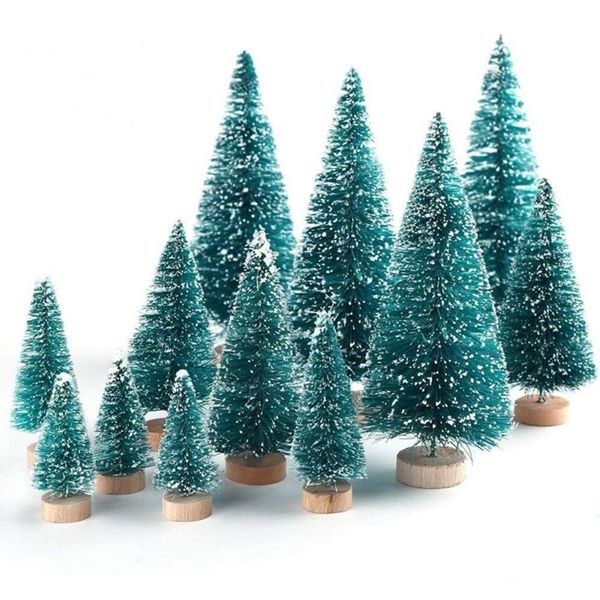 

24/34pcs small christmas tree fake pine tree sisal bottle brush snow frost home decor 24/34pcs mini christmas