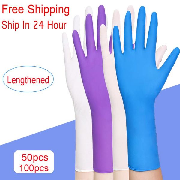 

50/100pcs disposable gloves nitrile non-slip rubber latex for laboratory household cleaning washing durable lengthened