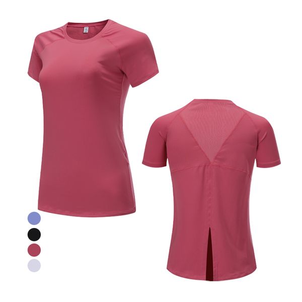 

yoga t shirt fashion women 2020 summer hollow shirts traning patchwork mesh short sleeve running open back tee, White;red