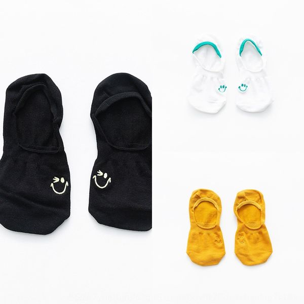 

dlz8r summer female personality solid color embroidery smiling face female silicone anti-skid shallow invisible hidden cotton boat cotton bo, Pink;yellow