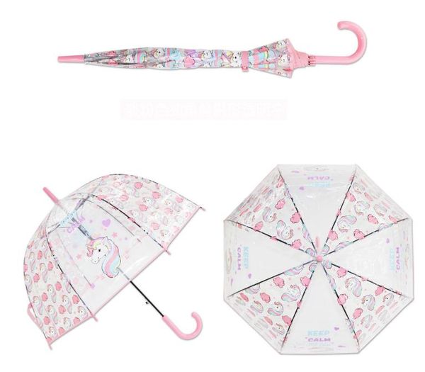 

cartoon unicorns umbrella cute children long handle transparent umbrella auto open close waterproof travel umbrella sn2352