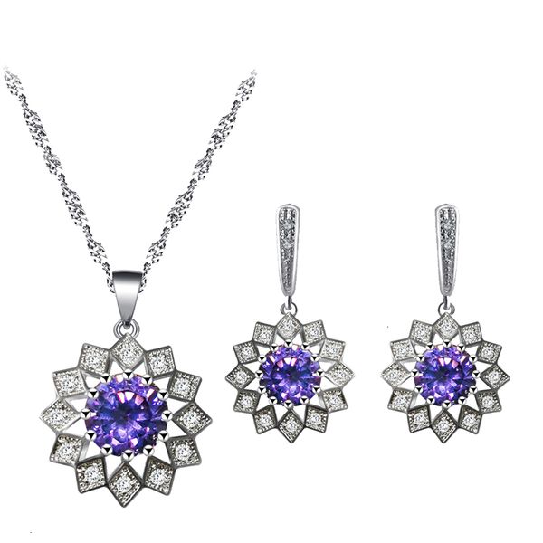 

925 silver purple zircon earrings necklace pendant jewelry set fashion classic business gift js833