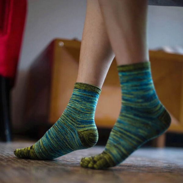 

men five finger toes socks sport casual retro color socks, Black