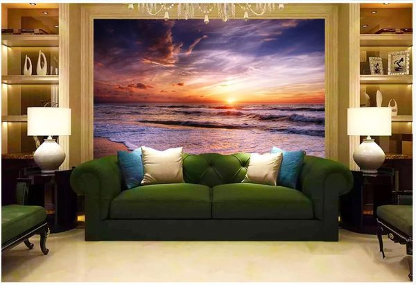 

customized 3d large-scale p mural wallpaper hd mediterranean evening sunset seaside murals tv background wall papers home decor
