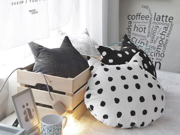 

симпатичный дизайнер кошка подушка фото стайлинг реквизит супер мягкий хлопок мягкая голова кошки автомобиль диван творческая подушка декора