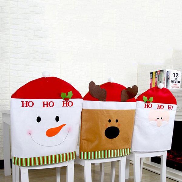 

1pcs santa claus snowman elk cap chair cover christmas dinner table party red hat chair back covers xmas decoration 2018