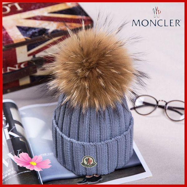 

2020 new winter knitted real raccoon hat thicken beanie with 15cm real raccoon fur pompom warm girl cap napback pompon beanie hat