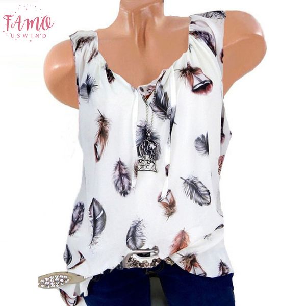 

5xl плюс большой размер blusa женские блузки летние топы новая блузка для отдыха белая аппликация свободный принт перьев v образным вырезом, White