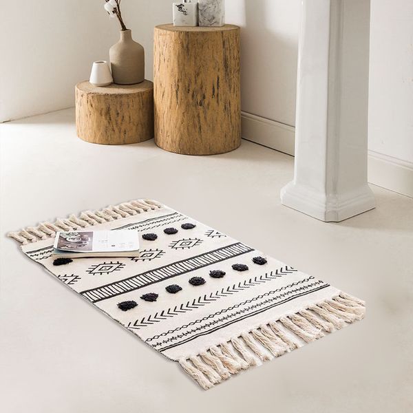 

nordic tufted carpet living room rug with tassels retro bohemian bedside mat anti-slip door floor mat area rugs for bedroom