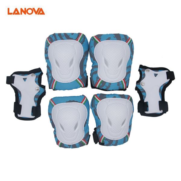 

lanova 6pcs/set kids skating protective gear set elbow knee pads wristguard bicycle skateboard ice skating roller protector, Black;gray