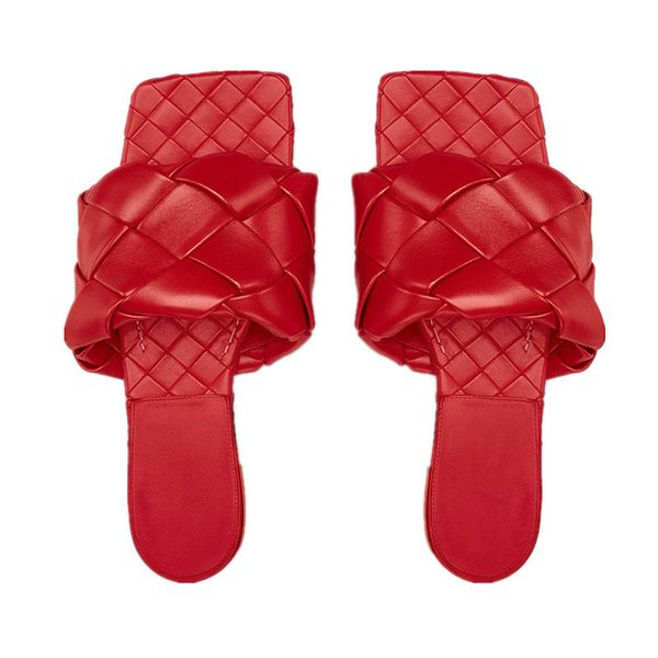 

size big ins 34-43 fashion flat mules women flip flop braid leather sandals woman shoes ladies square open toe beach slippers, Black