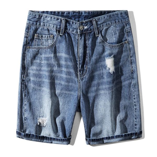 

Denim shorts jeans straight cotton summer new casual hole denim shorts pant brand men oversized hole jeans for man, Blue