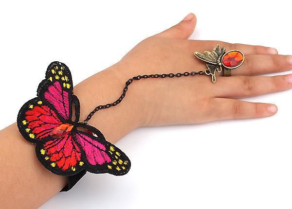 

bracelets & bangles butterfly lace slave chain link bangle hand harness butterfly lace crystal bracelet, Golden;silver