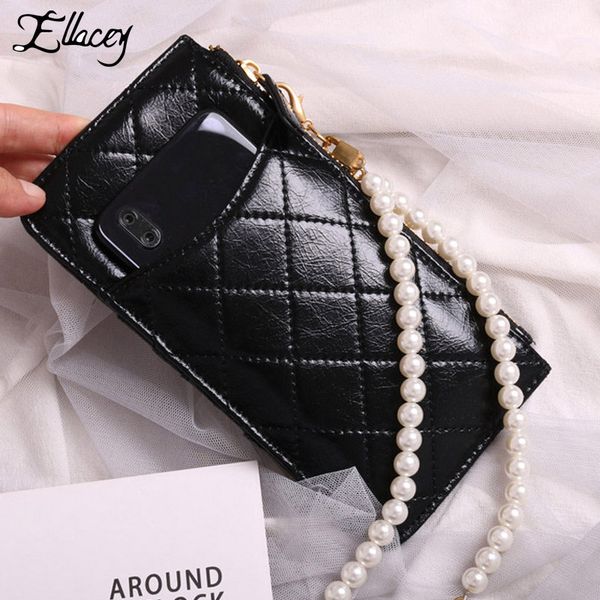 

ellacey 2019 pearl chain rhombic mobile phone bag women cover contacts wallet womens wallets and purses