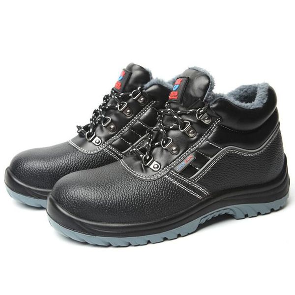 

plus size mens casual steel toe covers working safety warm fur shoes anti-pierce platform cow leather winter snow security boots, Black