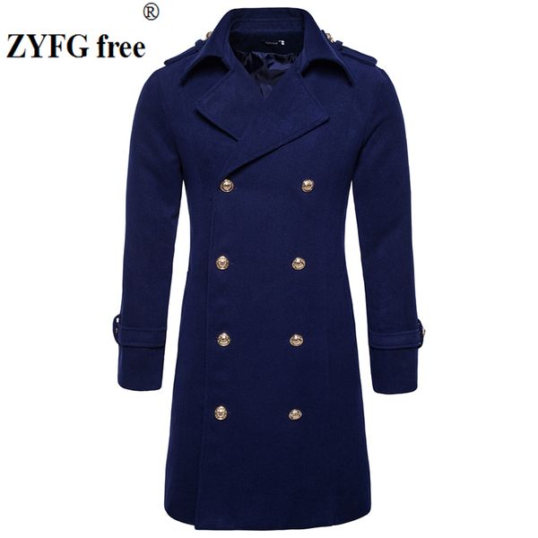

2017 style new mens windbreaker high-quality winter double breasted men casual epaulettes x-long woolen overcoat size s-xxl, Black