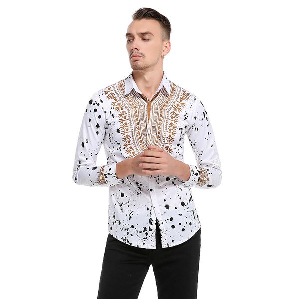 Europeu tamanho primavera outono homens impressos camisa floral algodão casual manga longa roupas masculinas slim confortável