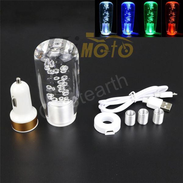 

10cm 100mm car auto led light color changing crystal bubble gear shift knob manual 5 6 speed shifter lever stick universal fits