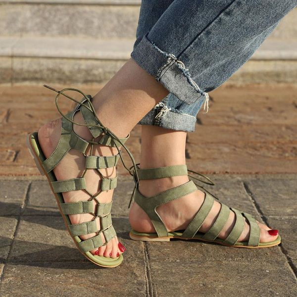 

summer bohemia sandals vintage leather gladiator women flat peep-toe footwear size 35-43 shoes lace up roman strap sandalias, Black