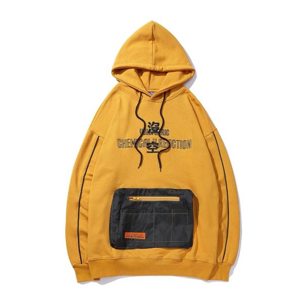 

2019 men hip hop hoodie sweatshirt embroidery kanji harajuku streetwear hoodie front pocket zipper hooded pullover cotton, Black