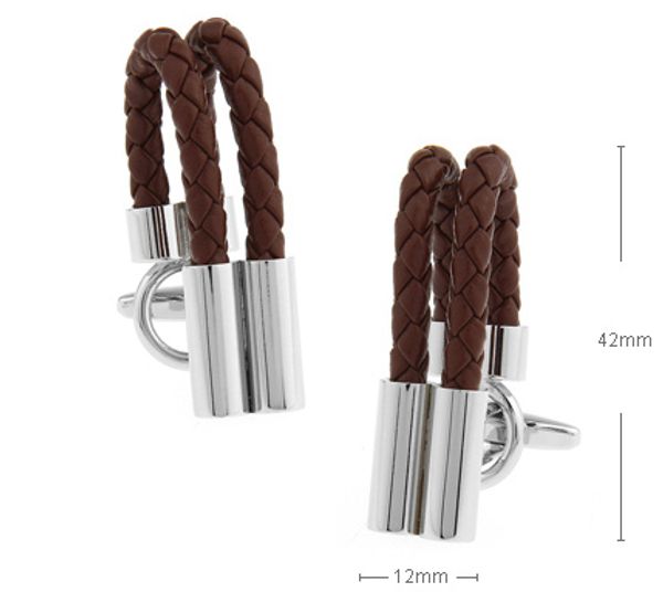 

leather string cuff links for men rope design quality brass material coffee color cufflinks wholesale&retail, Silver;golden