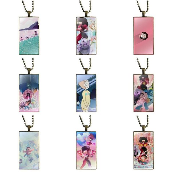 

ej glaze for design fashion vintage glass women rectangle necklace pendants steven universe animated tv series, Silver