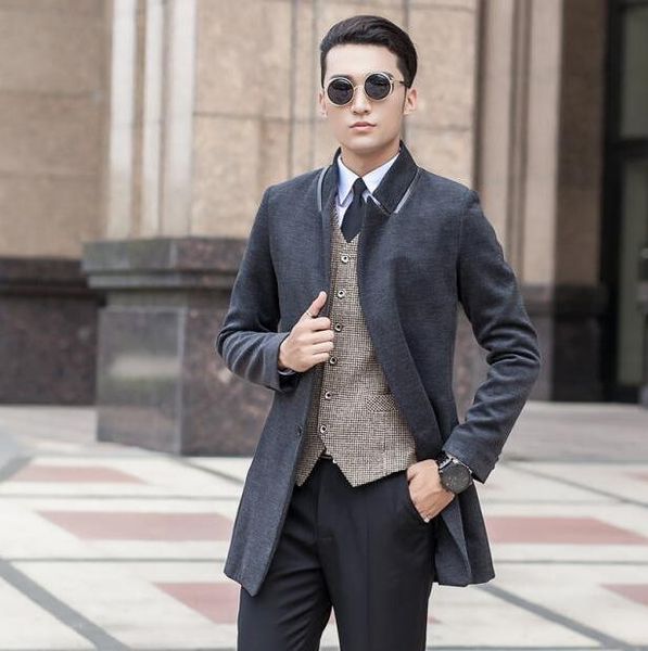 

black grey winter korean youth wool coat mens trench coats slim casual coat overcoat for mens fashion pea coats big size s - 9xl