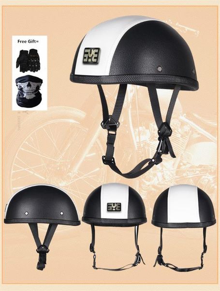 

1шт мотоцикл половина лица шлем dot утвержденная мотоциклетные cruiser chopper белый черный pu кожа s