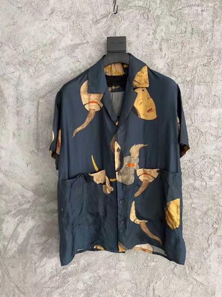 

men real silk short sleeve oversize japanese printed hawaii shirt, White;black