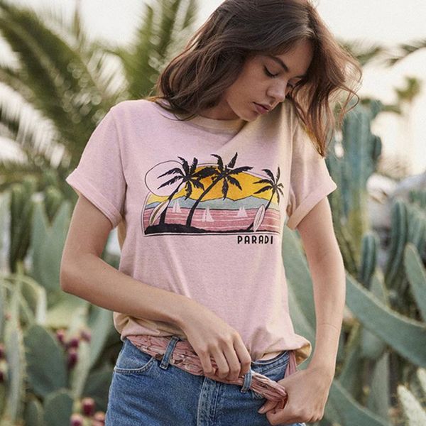 

vintage tropical print t shirt 2020 new female short sleeve summer boho style cotton tshirt casual chic harajuku t shirt women, White