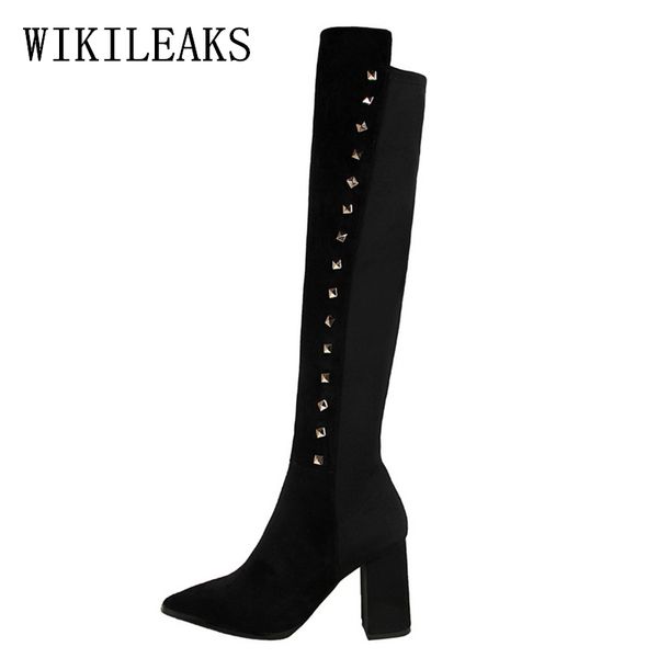 

autumn winter boots designer brand bigtree shoes woman riding boots botines mujer thigh high women over the knee, Black
