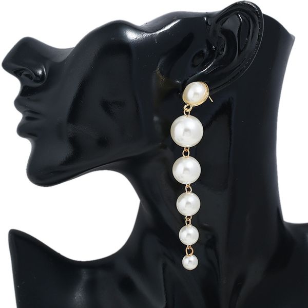 

trendy elegant big simulated pearl long earrings pearls ball drop earrings for women girls wedding party gift, Silver