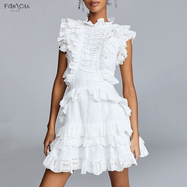 

Hollow Out Lace Dresses Stand Collar Women Sleeveless High Waist A Line Dress Female 2019 Korean Fashion