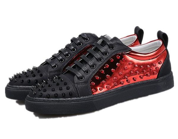 

new arrival mixed color rivet flat men shoes fashion sneakers young men punk casual shoes board zapatillas hombre, Black